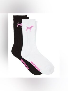 PINK Victoria's Secret “Pink Dog” Black and White Crew Socks 2-Pack- NWT